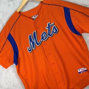 Majestic Mets Baseball Jersey Orange Blue Authentic Collection USA Sz‎ 2X Vtg